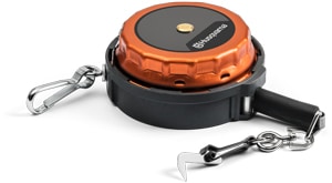 Orange-schwarze Aufrollleine mit Karabinerhaken, ideal als Werkzeughalter oder Sicherheitsleine