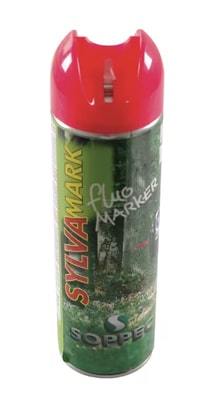 Fluoreszierendes SOPPEC Sylvamark Forst-Markierspray mit roter Kappe